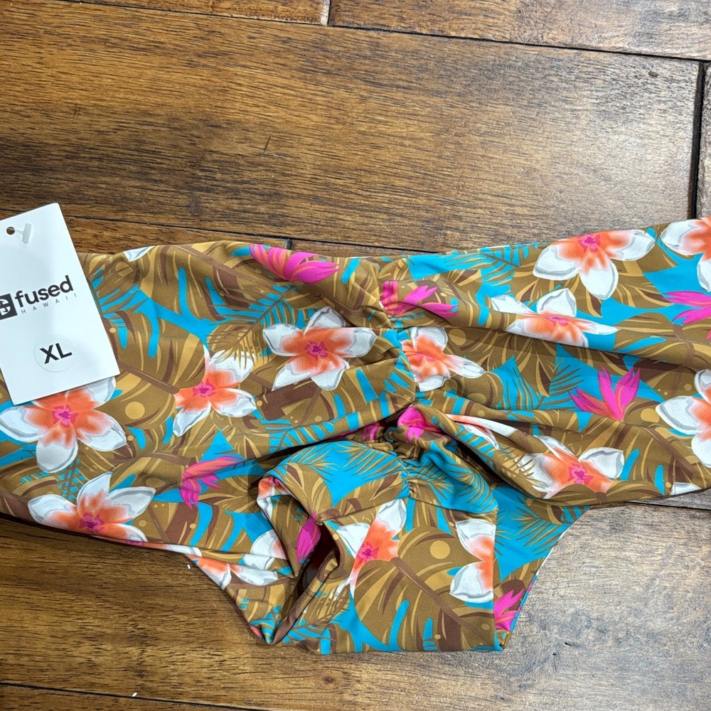 Fused Floral Bikini Bottom - Blue and Brown